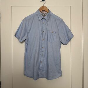 Ted Baker Shirt Mens Size 4 Blue Button Down Short Sleeve Cotton Business Casual